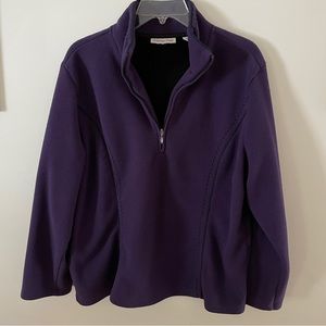 Coldwater Creek 1/2 Zip Fleece Pullover Jacket Purple Black Trim Women's Sz L